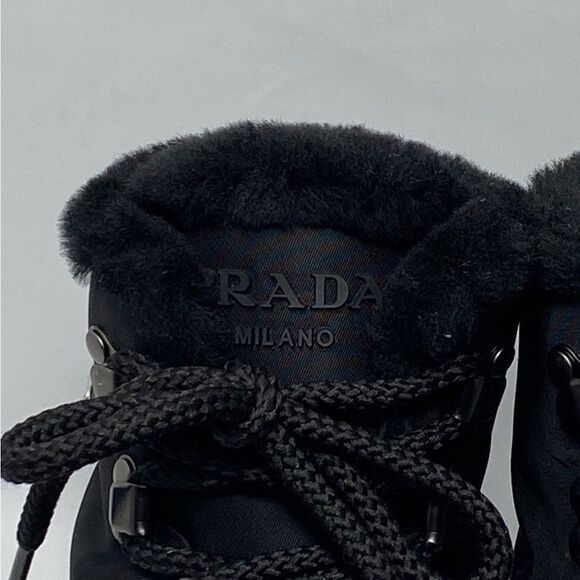 Prada Brixxen 38 Shearling-Lined Leather & Nylon Hiking Boots size 37.5 - Picture 4 of 13